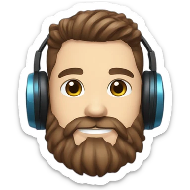twitch emote husband with brown hair fade haircut and a full beard with blue eyes wearing gaming headset sticker