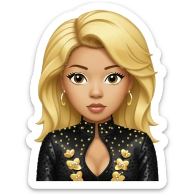 Keyshia Cole with golden blonde hair, black sequin outfit sticker