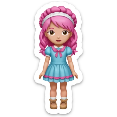 Isolated detaile illustration incredibly raspberry torte doll figurine full body with pink hair and a raspberry hairband sticker