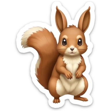 Cute cool animal hybrid Fakemon full body, brown, beige, squirrel-eevee-bunny sticker