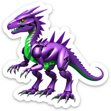 Cool Edgy Purple Green Digimon-Fakemon-Guilmon-Velociraptor-Dragon-Mecha full body sticker