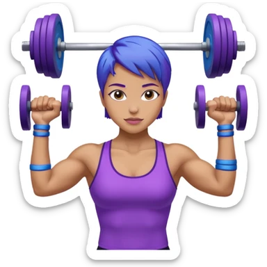 weight lift woman short blue purple har muscles sticker
