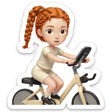 Ginger girl freckles braids riding stationary bike cream outfit sticker