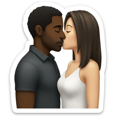 Brunette kissing black man sticker