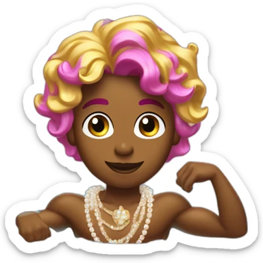 posh-muscle-boy-with-pearl-necklace-and-rainbow-unicorn-hair-in-golden-bathtub sticker