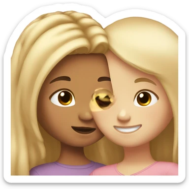 A girl with light skin and blonde hair hugging a girl with brown hair and light skin sticker