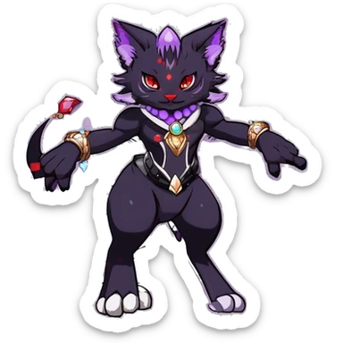 cool cartoon anthro edgy distinguished ethereal elegant beautiful fantasy black purple red ethereal fantasy nargacuga-Noivern-cat-Quiana-Fakemon collar harness moon gem jewels full body sticker