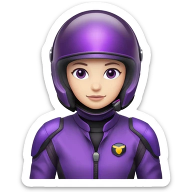 Créer un emoji avec une moto mt07 sport noir mate / violet iridescent très foncé. Avec une pilote dessus visière violet sombre faceless, bulle de la moto violet. Avec fond arrière violet, tenue complète casque inclus violet  sticker