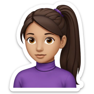 emoji of a woman with long dark brown hair in a ponytail, dark brown eyes, and light brown skin sticker