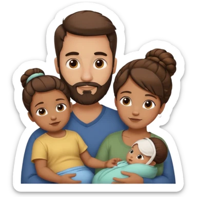 brown family with mom dad teenage daughter toddler son and baby. moms hair is in a bun. dad has a beard.  sticker