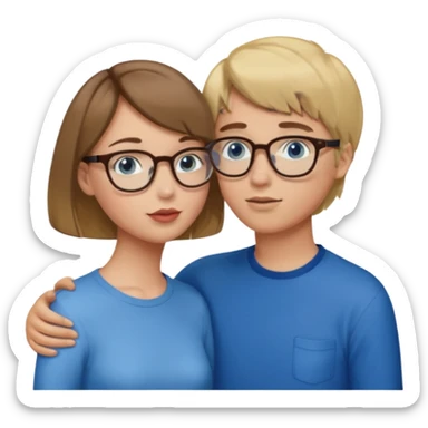 una ragazza con il caschetto marrone che bacia un ragazzo con i capelli biondi gli occhiali da vista e gli occhi azzurri sticker