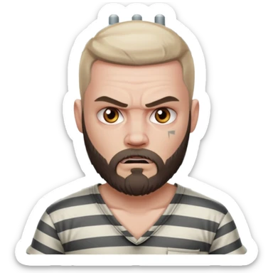 angry tattooed bearded white boy male prisoner with prison cell bg sticker