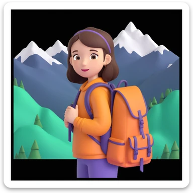portrait of girl back packing mountains in background, close up pose sticker
