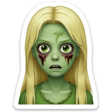 girl zombie with blonde straight long hair green skin and with no angry face and with the mouth closed sticker