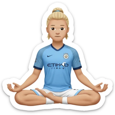 Erling Haaland pony tail hair doing the lotus position Manchester city  sticker
