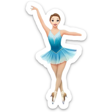 An colorful icon featuring a graceful figure skater performing a spin on the ice. The background includes a grand ice rink palace with shining spotlights and cheering spectators in the stands. Transparent background highlights the elegance and artistry of figure skating sticker