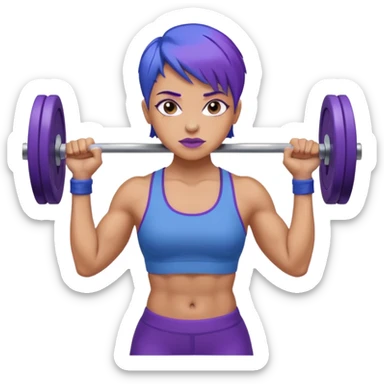 weight lift woman short blue purple har muscles bar is not growing from head sticker