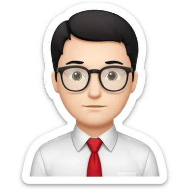 white man in white shirt, having red tie, black hair, wearing glasses sticker