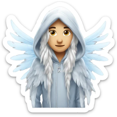 big wings, hood, silver, feather, icy ,snowflake, Beautiful, fairy, long hair sticker