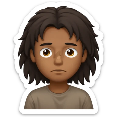 generate a pretty bratz brown skinned boy with black messy long hair wearing a brown tshirt in bed. Looking sleepy sticker