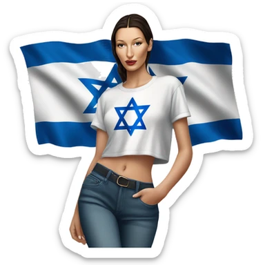 Bella hadid wearing t shirt with Israeli flag, full body sticker