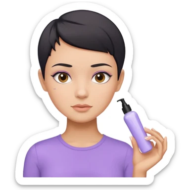 tan girl with pastel purple shirt with black hair & a pixie, doing her skin care sticker