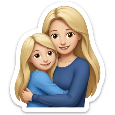 A beautiful mother with long brown hair hugging her cute 12yr old blonde hair daughter super happy sticker