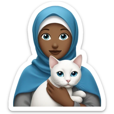 WHITE pretty blue eyes woman with hijab holding a cat sticker