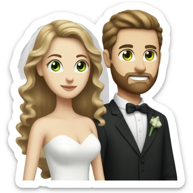 wedding between a light brown hair white woman with green eyes and a dark hair white man with a trimmed beard  sticker