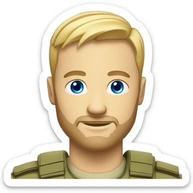 professional man leader in motivation professional casual dress, blue-eyed blonde very short hair like militar cut with a shadow of a beard sticker