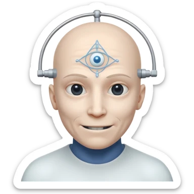 mutant test subject portrait, head and shoulders only, third eye on forehead, pale skin, creepy calm smile, lab experiment style, 3D cartoon, mobile game icon style, clean background, no text, no watermark

 sticker