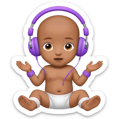 a brown skin cute baby in a white diaper and purple headphones sticker