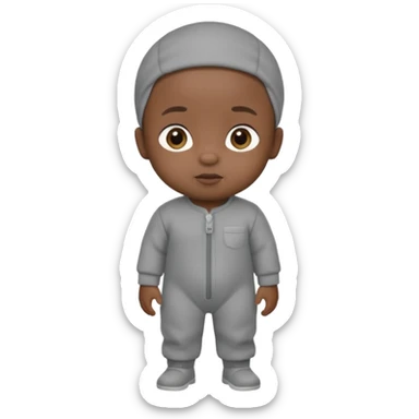 Black baby with straight face in a grey jumpsuit sticker