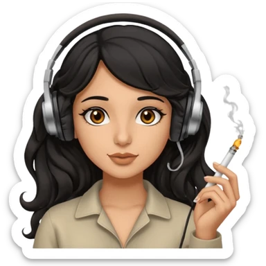 Arab girl, brown eyes, wavy hair, smoking weed, listening to music  sticker