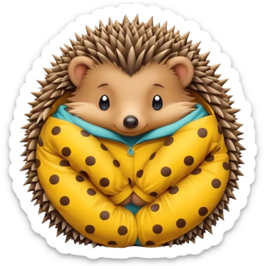 hedgehog in yellow pajama curled up sticker