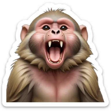 Cinematic Cute Yawning Baboon Portrait Emoji, Head tilted slightly with a dramatic, wide-open yawn, showcasing a soft, textured Fur of earthy browns with droopy ears, round eyes barely open in drowsy contentment, Simplified yet irresistibly adorable features, highly detailed, glowing with a soft, cozy glow, high shine, relaxed yet expressive, stylized with a touch of playful urban charm, bright and endearing, soft glowing outline, capturing the essence of a sleepy yet affectionate baboon, so drowsy it feels like it could stretch out of the screen and curl up for a nap! sticker