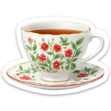 Tea floral red and white china cup sticker