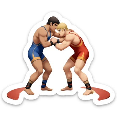 An icon showcasing two wrestlers engaged in a Greco-Roman wrestling match. The athletes are locked in a strong clinch, using their upper bodies to dominate. The background features a wrestling mat and traditional Greco-Roman elements. Transparent background. sticker