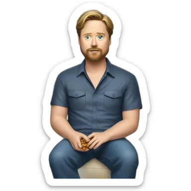 tim heidecker with a beard lazy lounging on couch holding a plastic ziploc bag of walnuts sticker