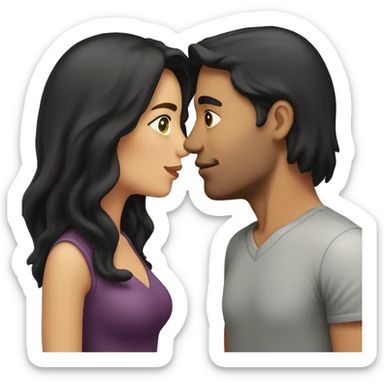 a couple kissing. The man has long brown hair and the woman has chin-length black hair.  sticker