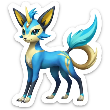 Feral Colorful Painted Asian Graceful Majestic Cool Handsome Meloetta-Zeraora-Luxray-Cobalion-Suicune-Vernid-fusion-hybrid-creature, full body  sticker