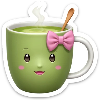 Make a cup of match tea in a mug with a bow on it sticker