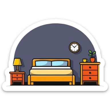 Cozy bedroom with bed, nightstand and lamp sticker