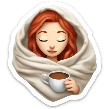white girl red hair inside a blanket sipping coffee eyes closed sticker