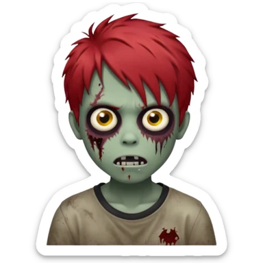 Boy, zombie, red hair, medium short, emo, shaggy, dark, spooky, creepy expression sticker