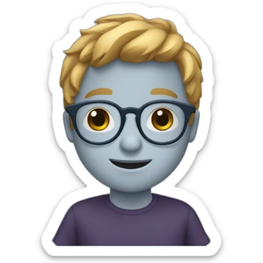 a boy with glasses on his face and a wrist loop  sticker