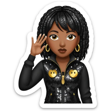 Missy Elliott with jet black hair, black sequin outfit sticker