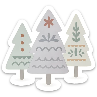 logo style illustration of evergreen trees in Scandinavian folk art style, neutral color tones, watercolor texture sticker