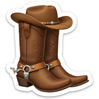 cowboy boot with spurs and a cowboy hat on top sticker