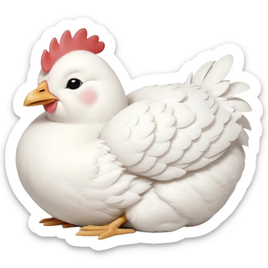 Meme-Worthy Cute Sleeping White Chicken Portrait Emoji, Head resting peacefully with a contented smile, showcasing a delightfully compact build and a luxuriously soft white plumage, eyes shut in a serene, restful nap, Simplified yet hilariously adorable features, highly detailed, glowing with a soft, drowsy light, high shine, relaxed and utterly lovable, stylized with an air of playful laziness, bright and heartwarming, soft glowing outline, capturing the essence of a comically sleepy chicken, so meme-worthy it feels like it could instantly become the next viral sensation of adorable slumber! sticker